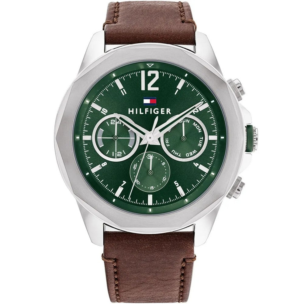 Tommy Hilfiger Lars Men’s Multifunction Watch 1792064 – Green Dial, Brown Leather, 46 mm
