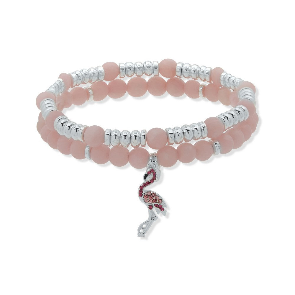 Nine West 19B00534 Pink Beaded Flamingo Charm Bracelet