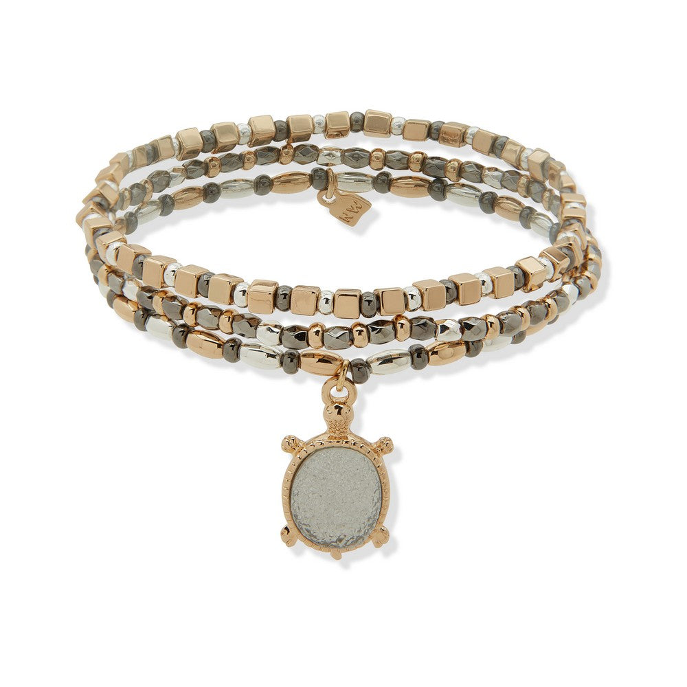 Nine West 19B01082 Gold Beaded Turtle Charm Bracelet