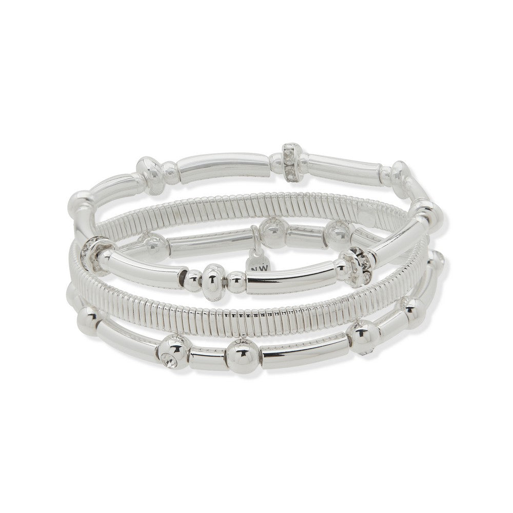Nine West 19B01087 Silver Multi-Strand Beaded Bracelet