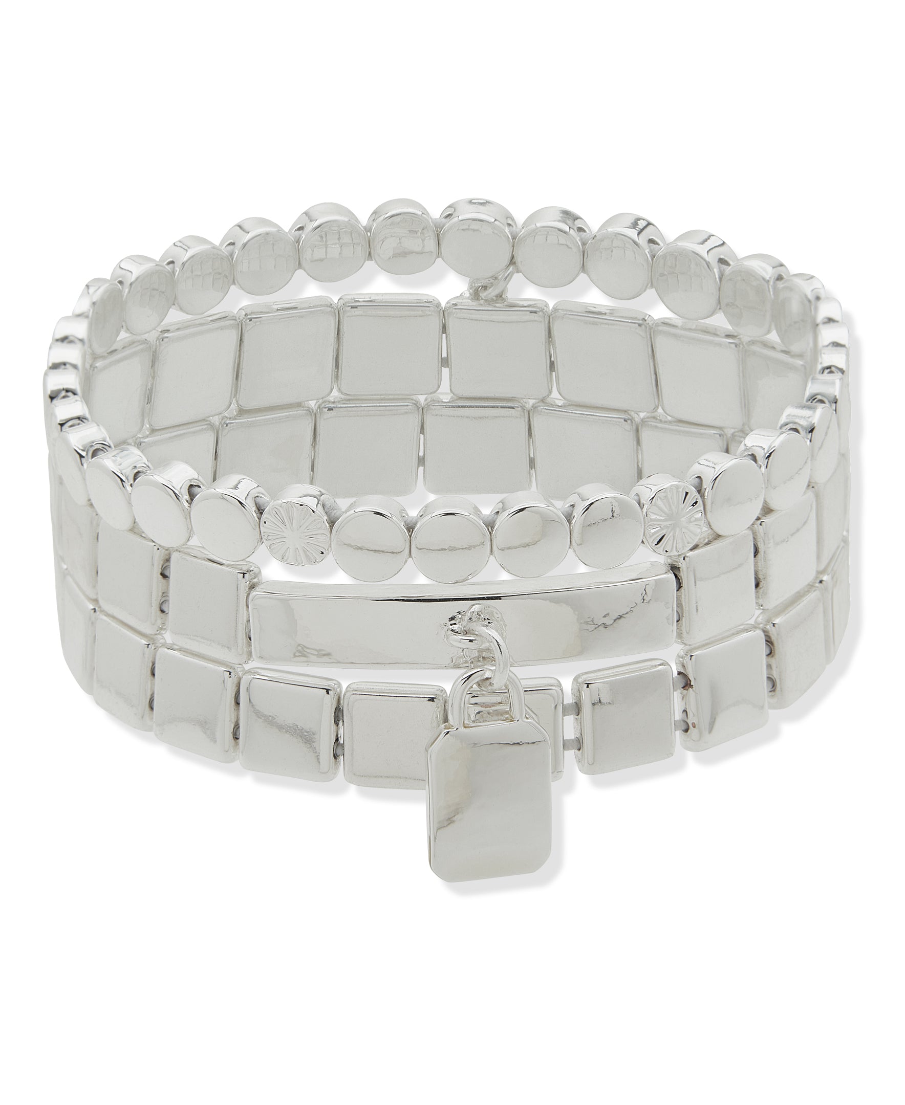 19B01100 Nine West Silver-Tone Beaded & Link Stretch Bracelet