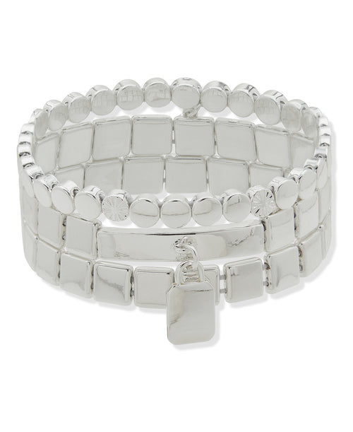 19B01100 Nine West Silver-Tone Beaded & Link Stretch Bracelet
