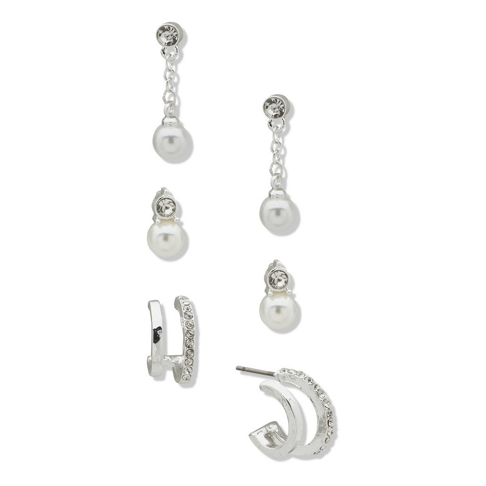 Nine West 19G03042  Silver Pearl & Crystal Earring Set