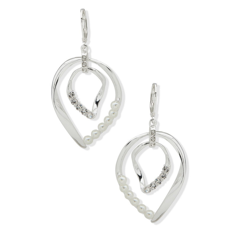 Nine West 19G03048 Silver Pearl Accent Drop Earrings