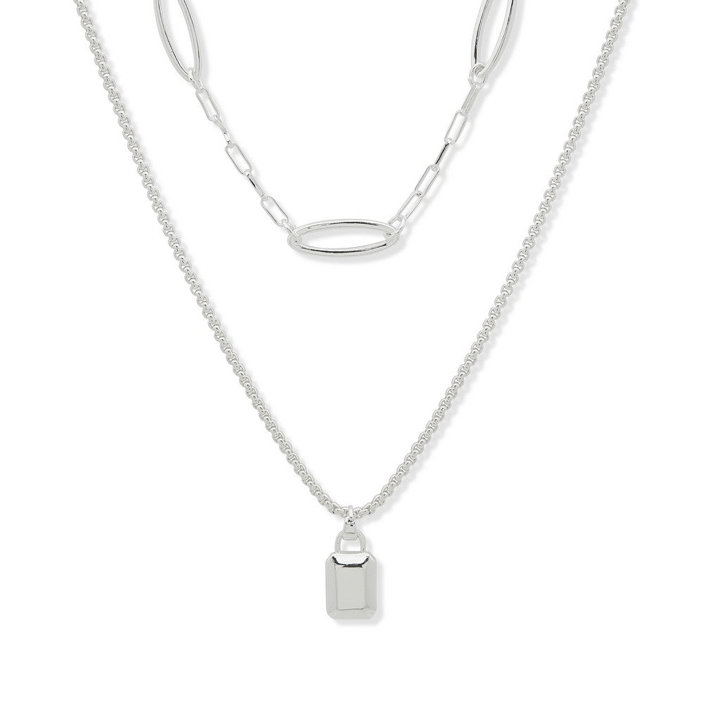 Nine West 19N01130 Silver Two-Layer Pendant Necklace