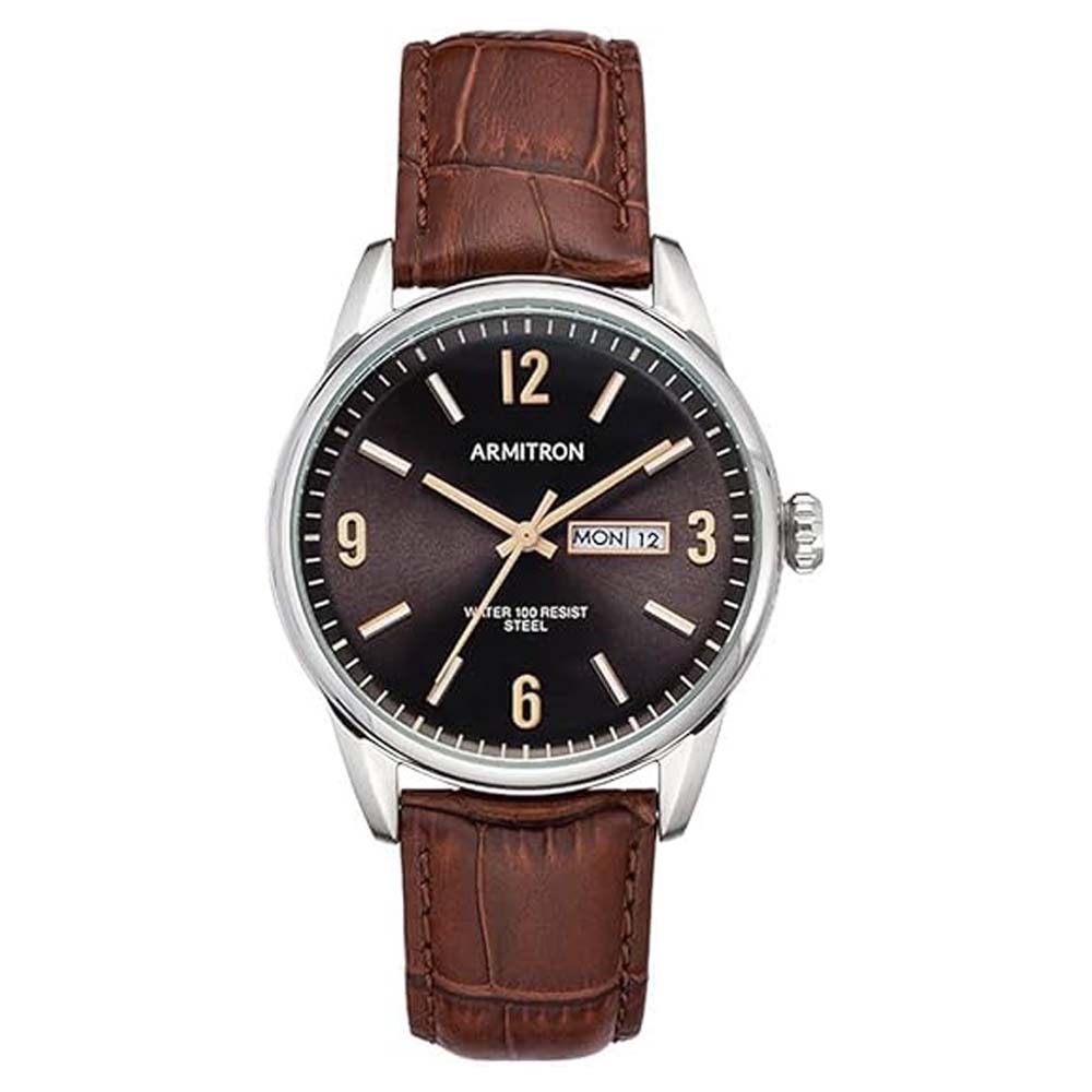 Armitron 20-5048BKSVBN Men's Day/Date Function Croco-Grain Leather Strap Watch