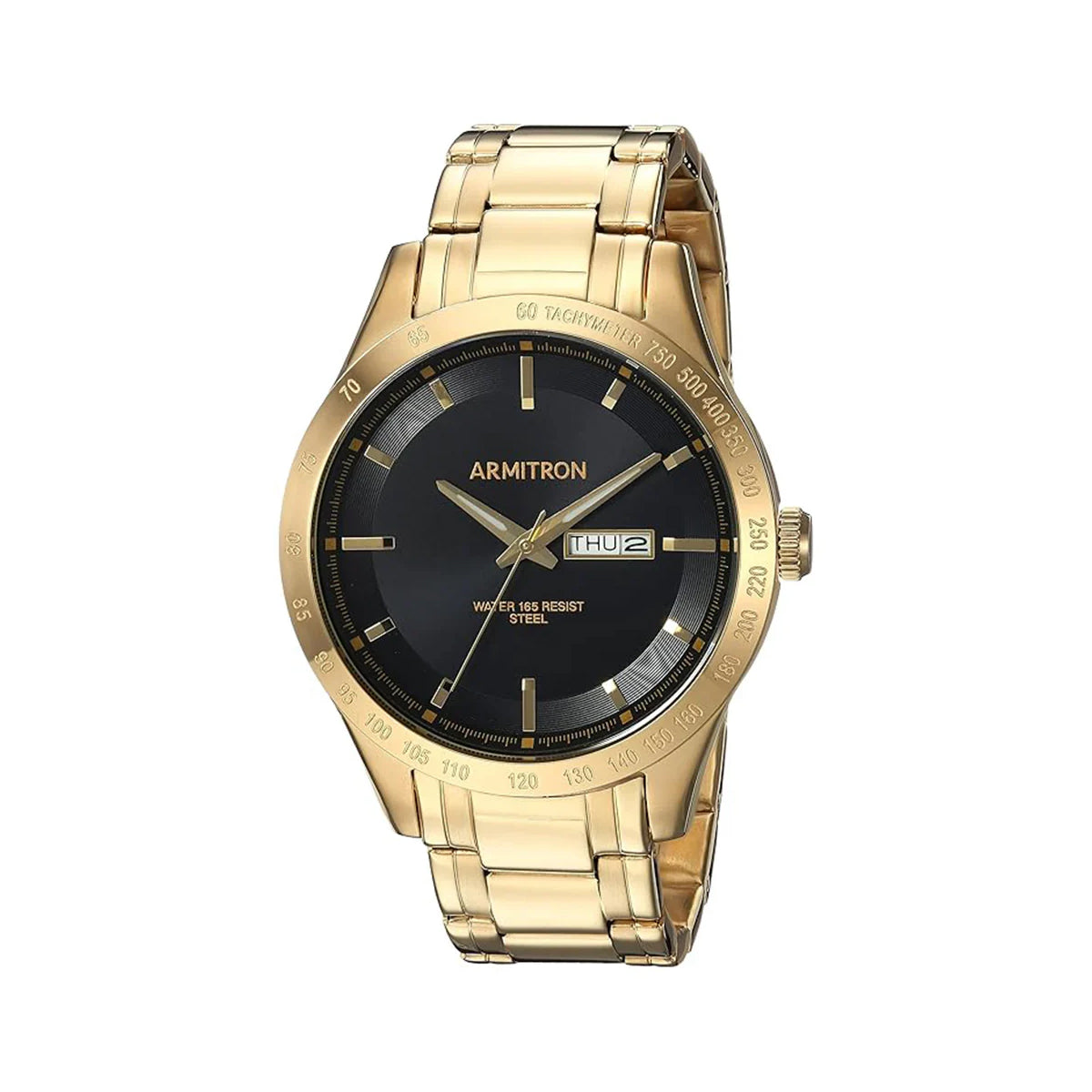 Armitron 20 5289BKGP Solar Bold Solar Powered Date Function Gold Tone Men s Bracelet Watch