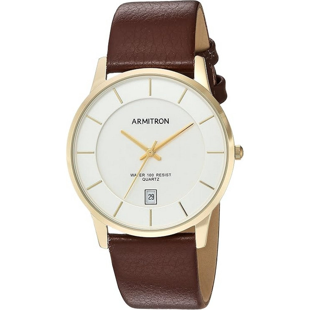 Armitron Men's 20/5190SVGPBN Date Function Dial Brown Leather Strap Watch