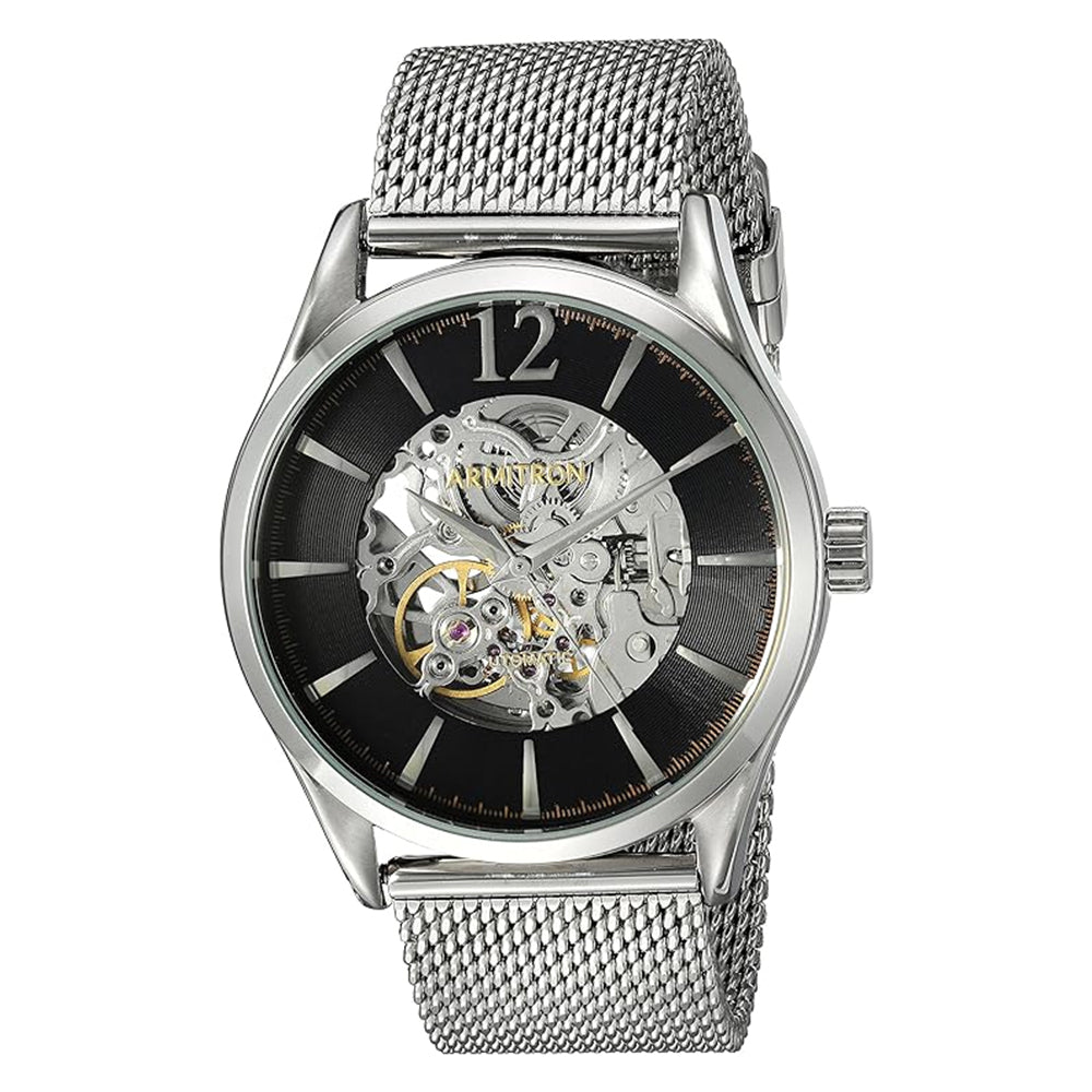 Armitron 20/5237BKSV Automatic Skeleton Dial Silver-Tone Mesh Men's Bracelet Watch