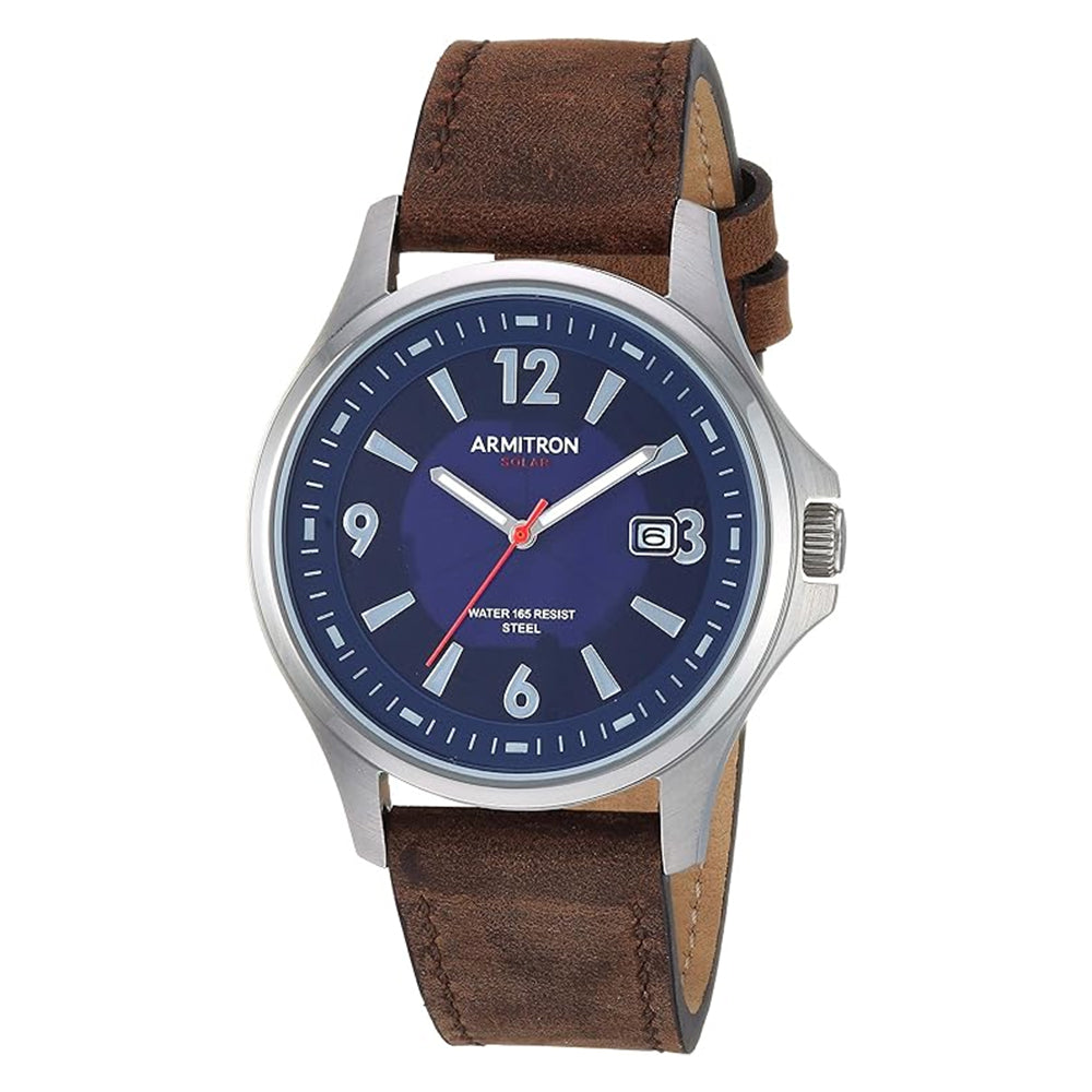 Armitron 20/5262NVSVBN Solar Powered Date Calendar Dial Dark Brown Leather Strap Men's Watch