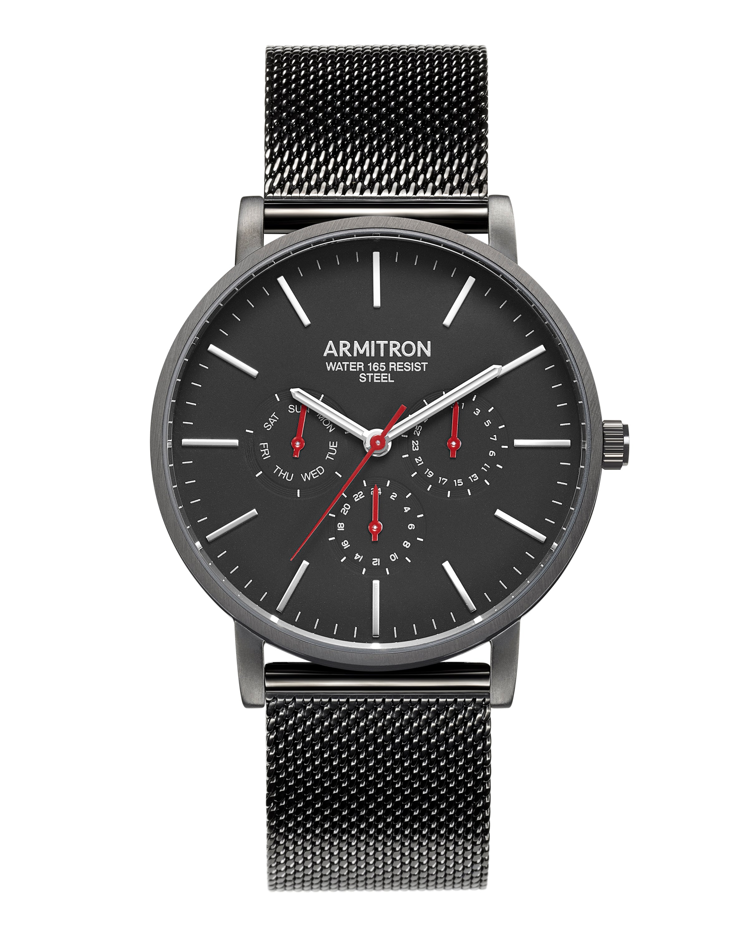 Armitron 20/5300BKTI Multi-Function Dial Black Men's Mesh Bracelet Watch