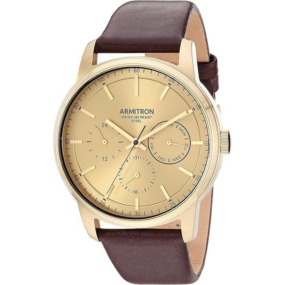 Armitron 20/5431GDGPBN MultiFunction GoldTone and Brown Leather Band Men's Watch