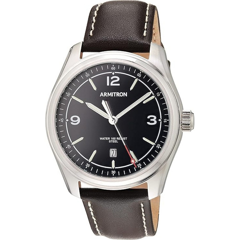 Armitron 20/5487BKSVBN Men's Black Dial Brown Leather Strap Watch