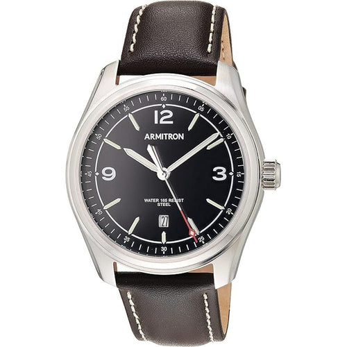 Armitron 20/5487BKSVBN Men's Black Dial Brown Leather Strap Watch