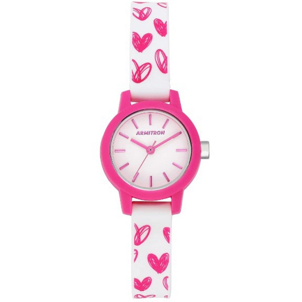 Armitron AR-25/6445HRT Pink and White Silicone Strap Analog Watch ARMITRON