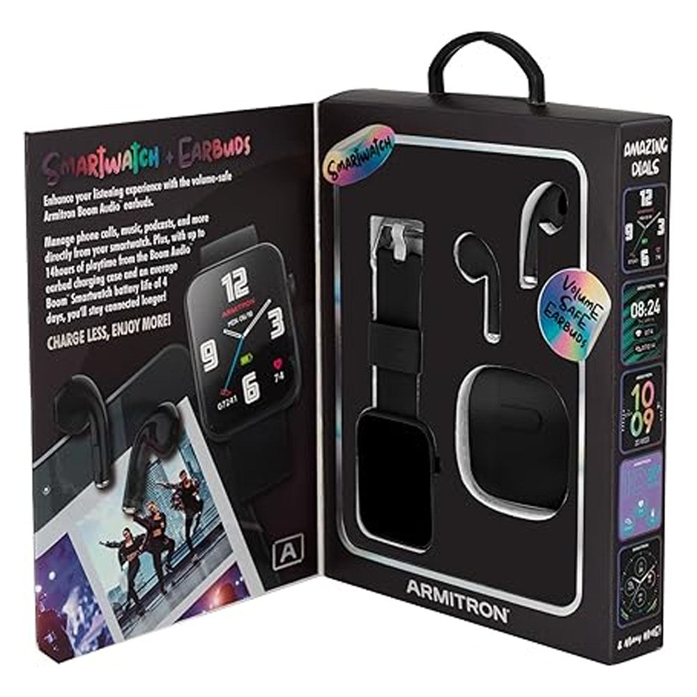 Armitron Connect Boom Smartwatch and Earbuds 42-1009BKST Black Strap Watch