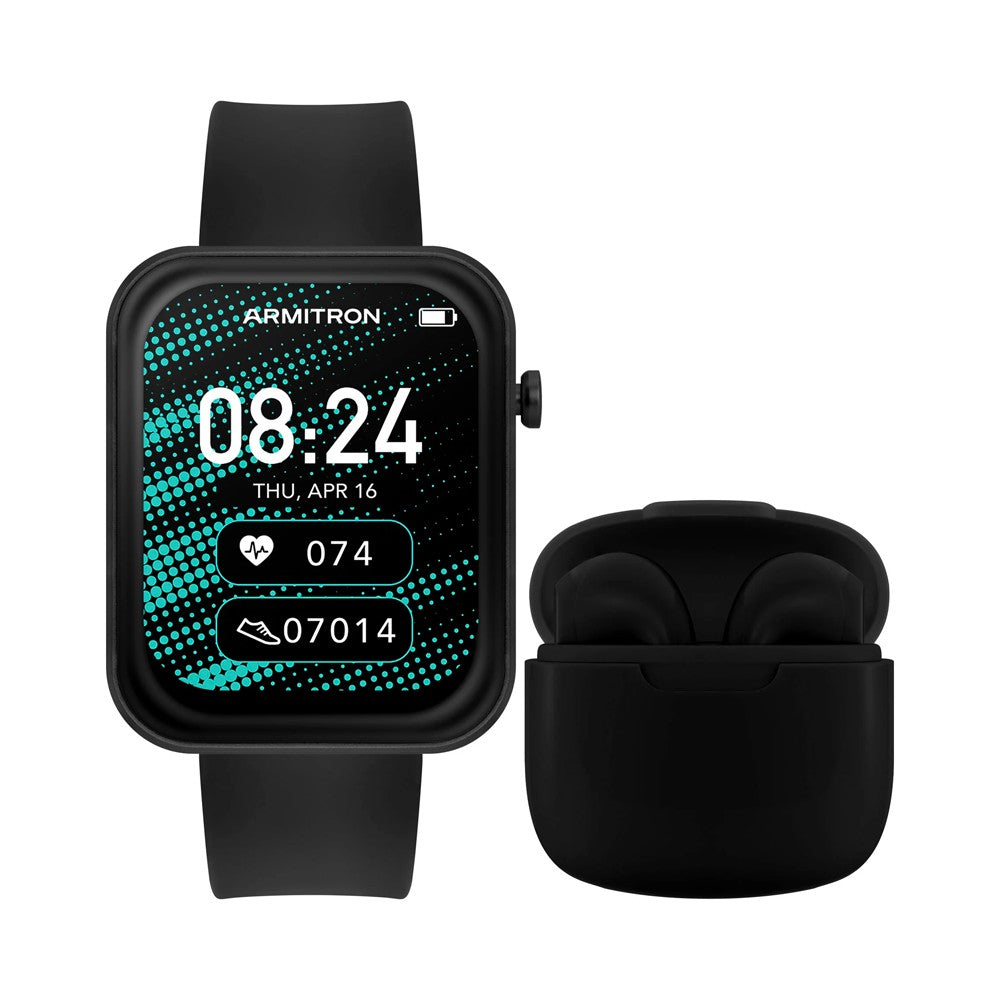Armitron Connect Boom Smartwatch and Earbuds 42-1009BKST Black Strap Watch