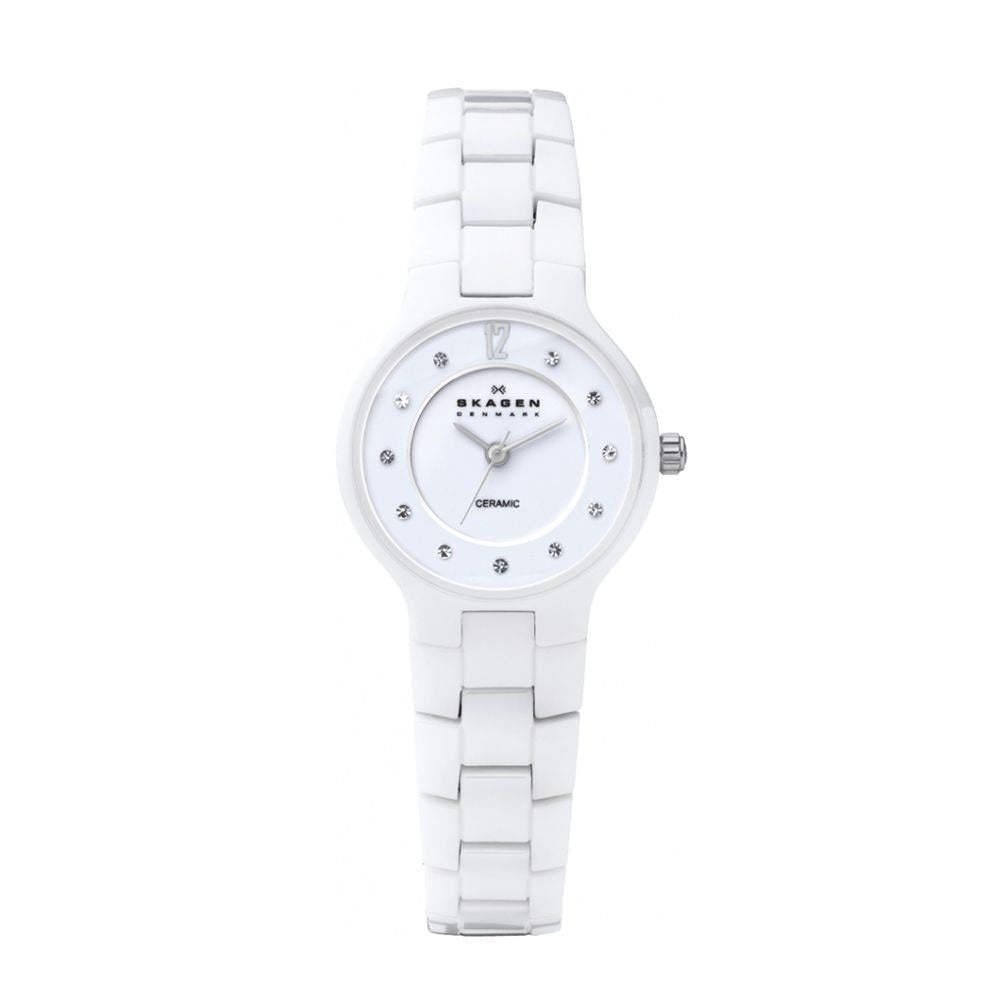 SKAGEN 572SSXWC Quartz White Dial and White Ceramic Women's Watch Skagen