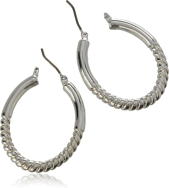 60551276 Nine West Silver Textured Hoop Earrings