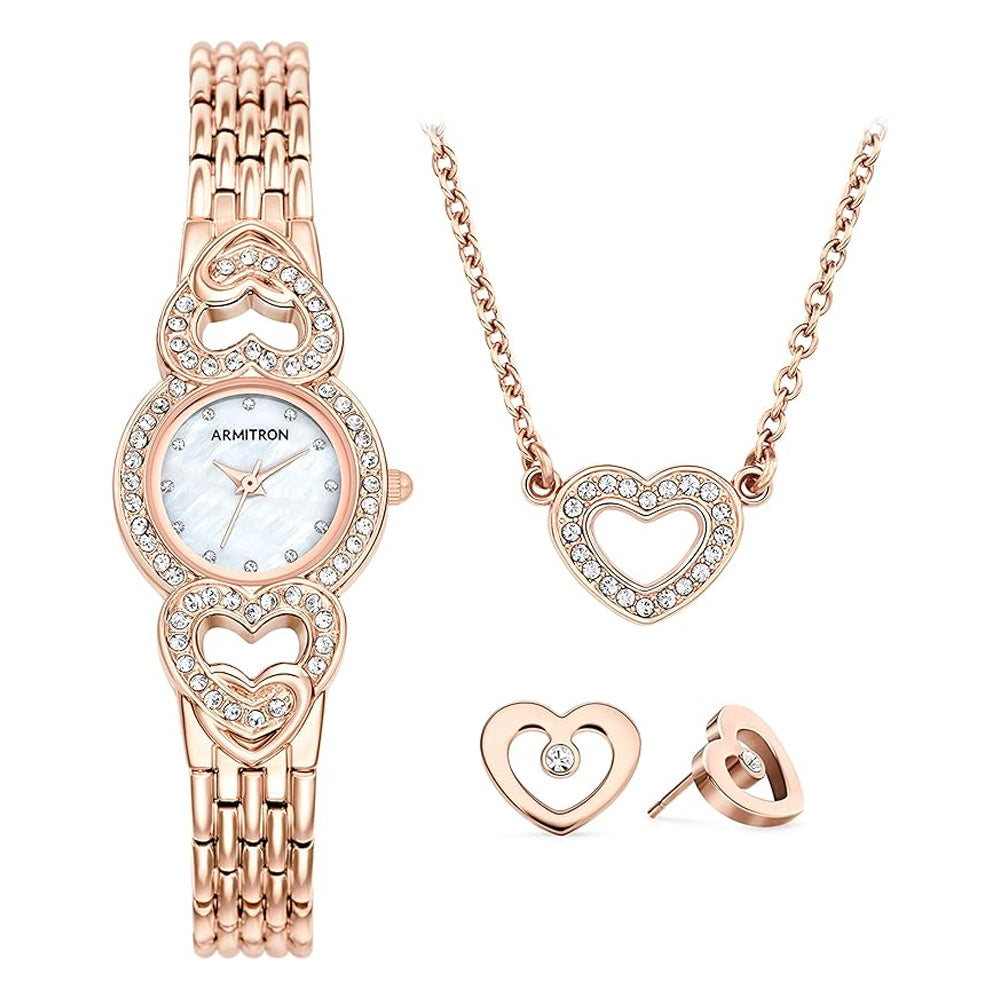 Armitron 75/5650MPRGST Genuine Crystal Accented Women's Bracelet Watch and Jewelry Set ARMITRON