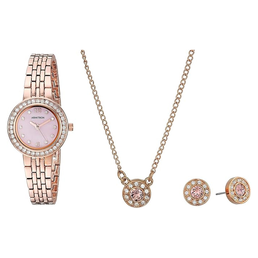 Armitron 75/5685PMRGST Crystal Accented Gold-Tone Bracelet Watch and Jewelry Set ARMITRON