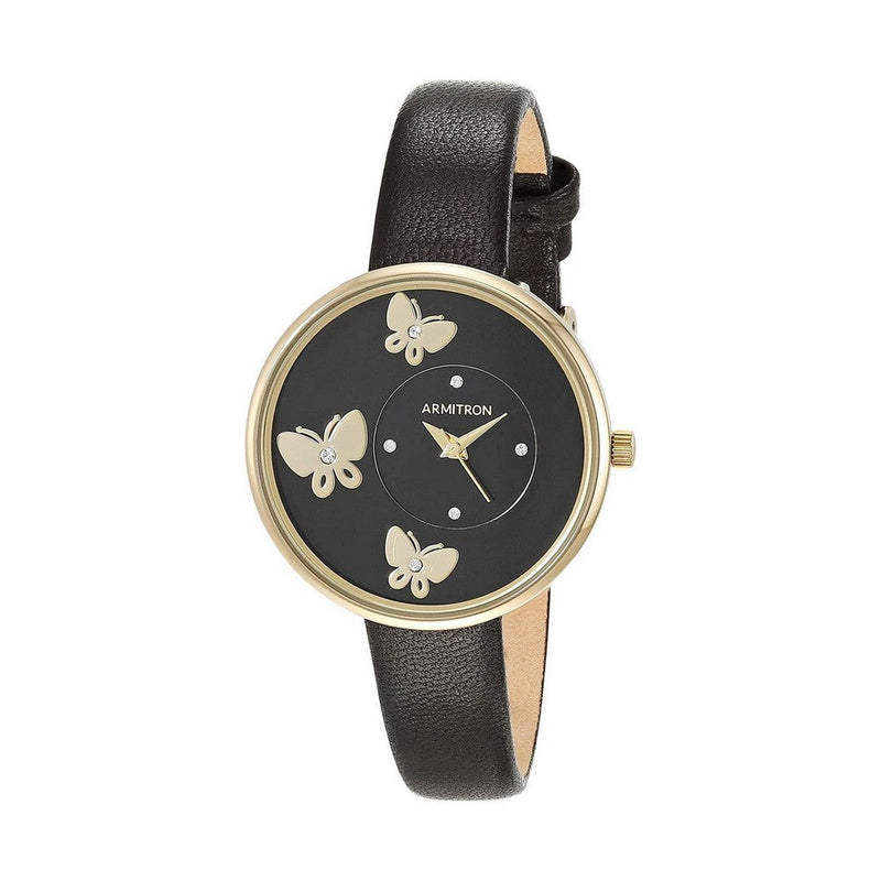 Armitron 75/5753BKGPBK Colias Genuine Crystal Accented Black Leather Strap Women's Watch ARMITRON