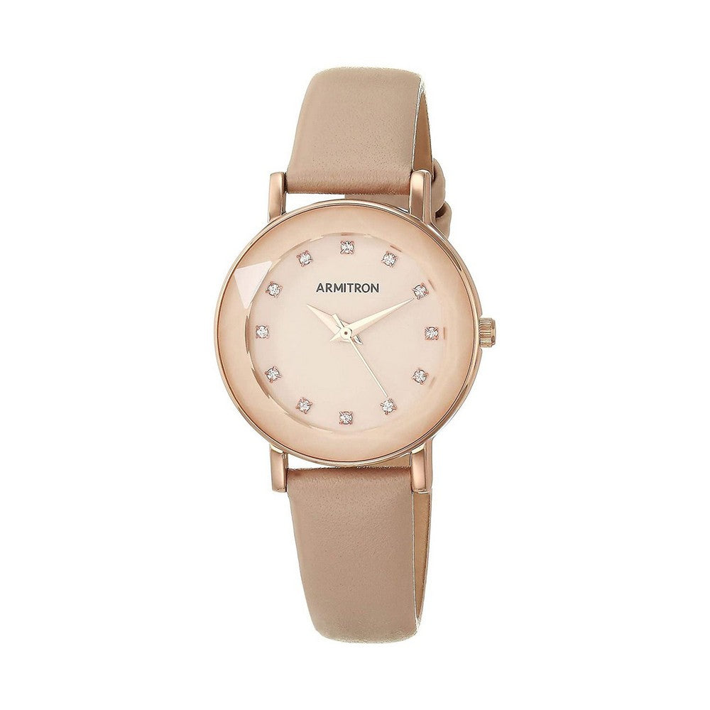 Armitron 75/5778BHRGBH Genuine Crystal Accented Gold-Tone and Blush Pink Leather Strap Women's Watch