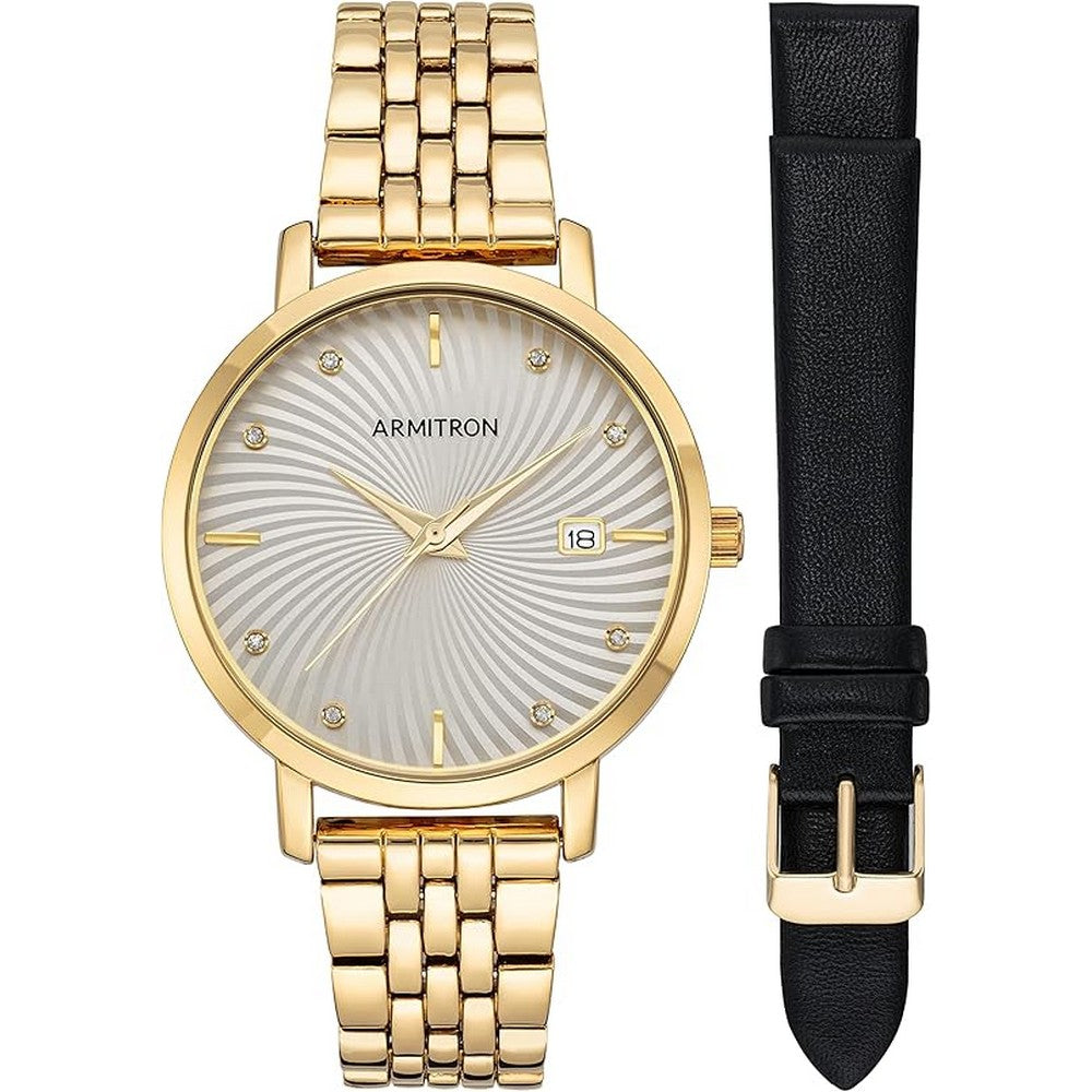Armitron Women's Genuine Crystal Accented Date Function Bracelet Watch with Interchangeable Leather Strap, 75/5835 ARMITRON