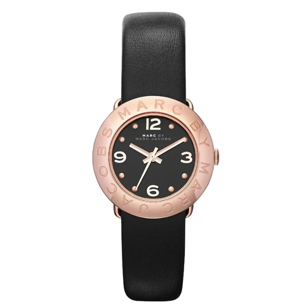 Marc Jacobs MBM1227 Mini Rose Gold Tone Amy Black Dial Black Leather Women's Watch Marc Jacob