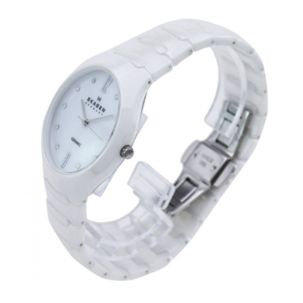 SKAGEN 817SSXC Analogue Quartz Stainless Steel White Dial and White Ceramic Women's Bracelet Watch