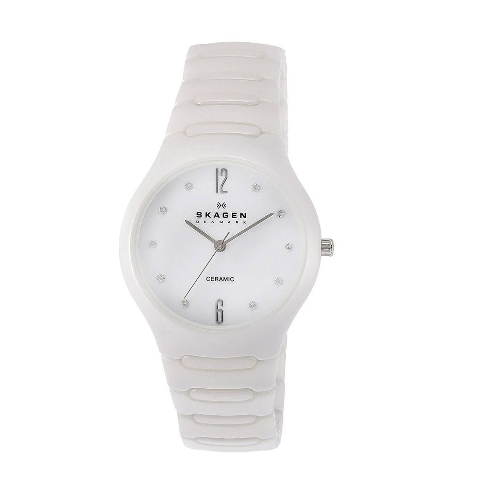 SKAGEN 817SSXC Analogue Quartz Stainless Steel White Dial and White Ceramic Women's Bracelet Watch