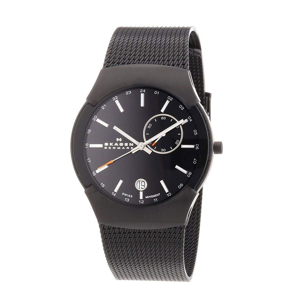 SKAGEN 983XLBB Stainless Steel Black Label Black Dial Men's Mesh Watch Skagen