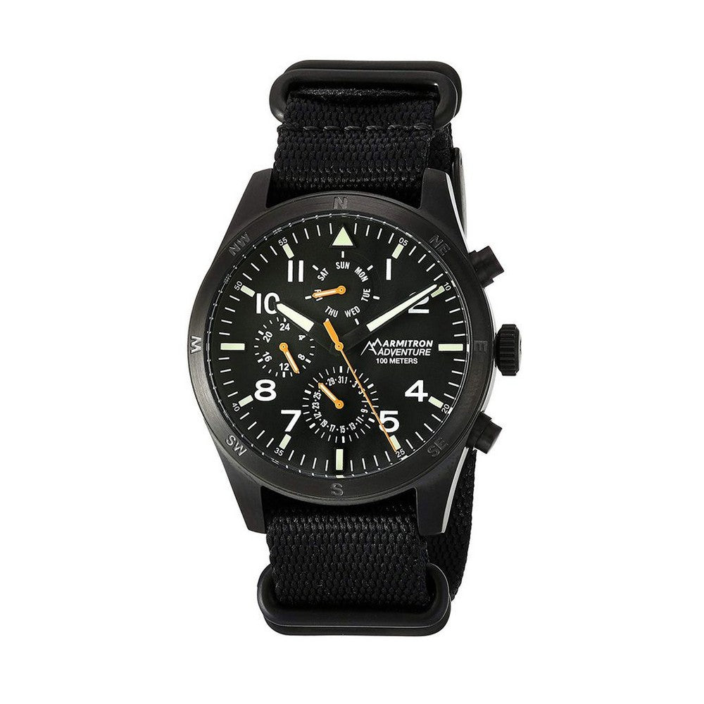 Armitron AD/1004BKTIBK Adventurer Bold Multi-Function Dial Black Nylon Strap Men's Watch ARMITRON