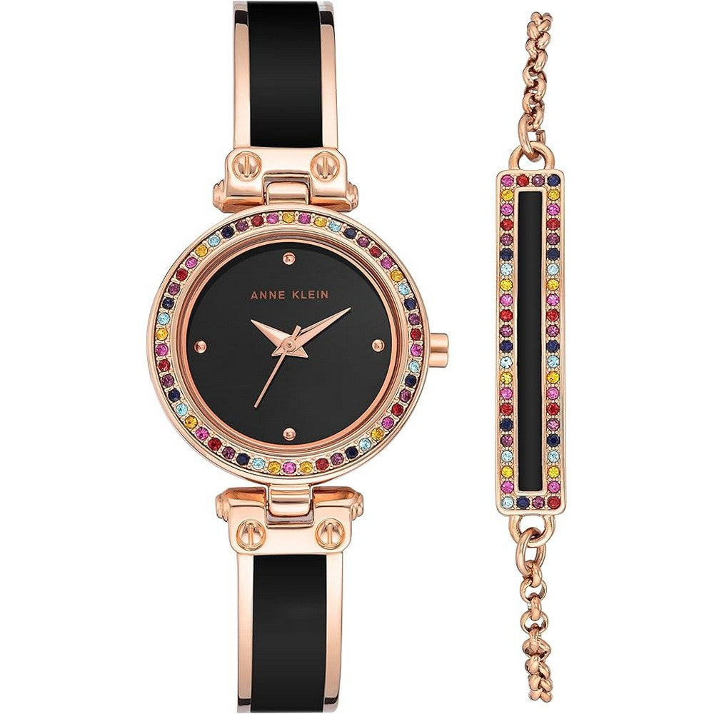 Anne Klein AK/3974BKST Premium Crystal Accented Bangle Women's Watch