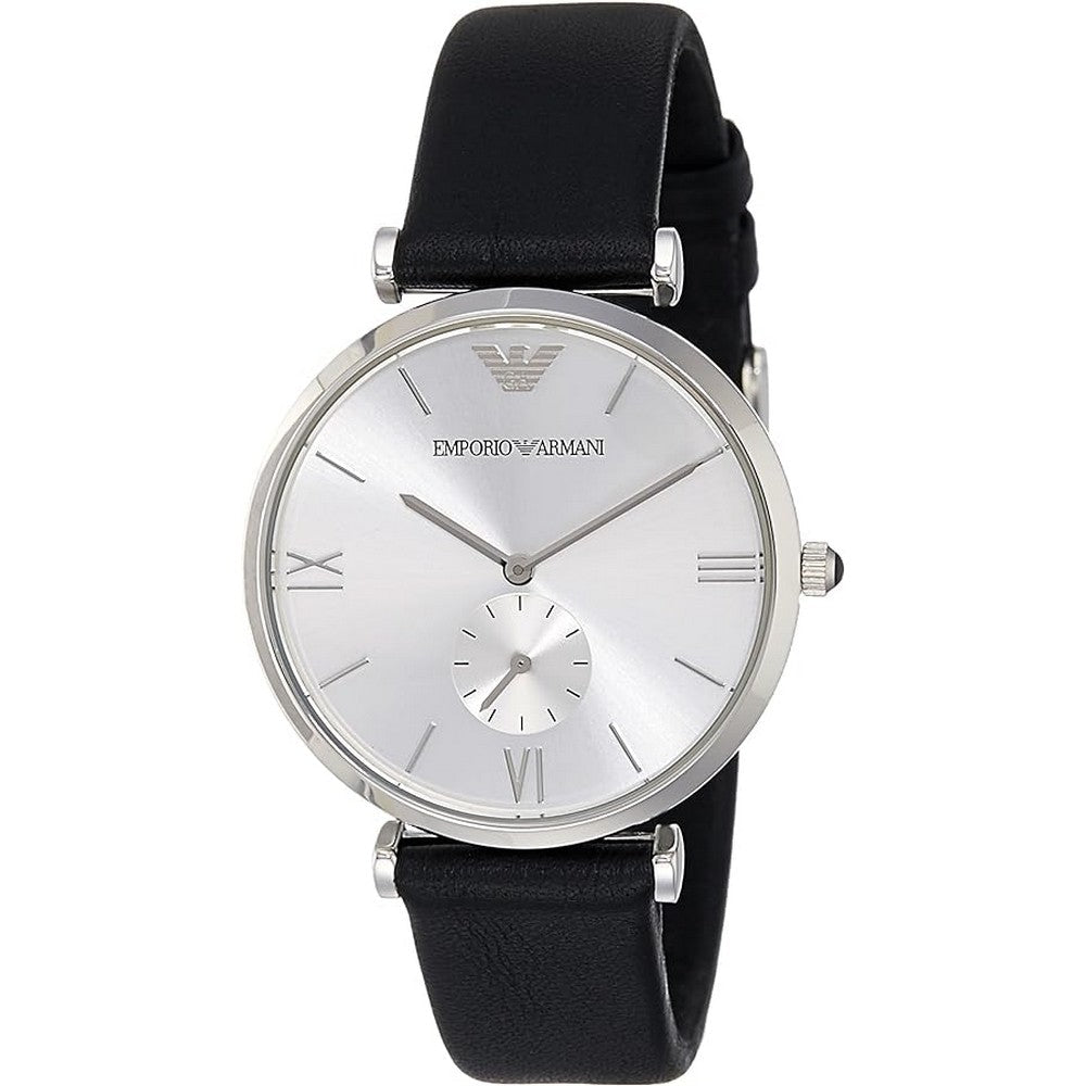 Emporio Armani Men's Retro AR1674 Analog Quartz Watch with Silver Dial and Black Strap