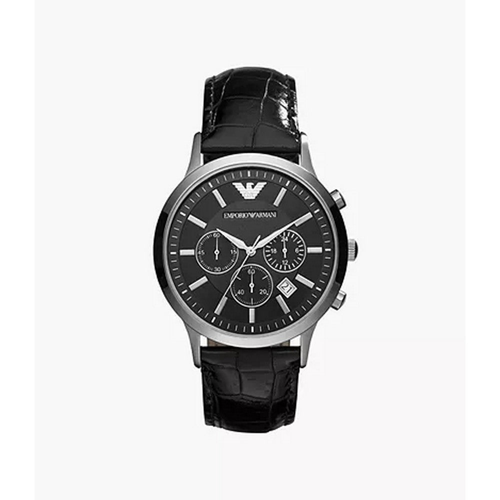 Emporio Armani AR2447 Men's Three-Hand Date Black Leather Watch