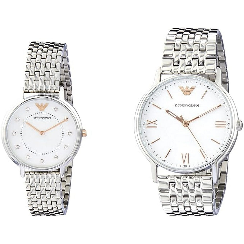 Emporio Armani Silver Dial Men's and Women's Watch Set AR80014 Emporio Armani