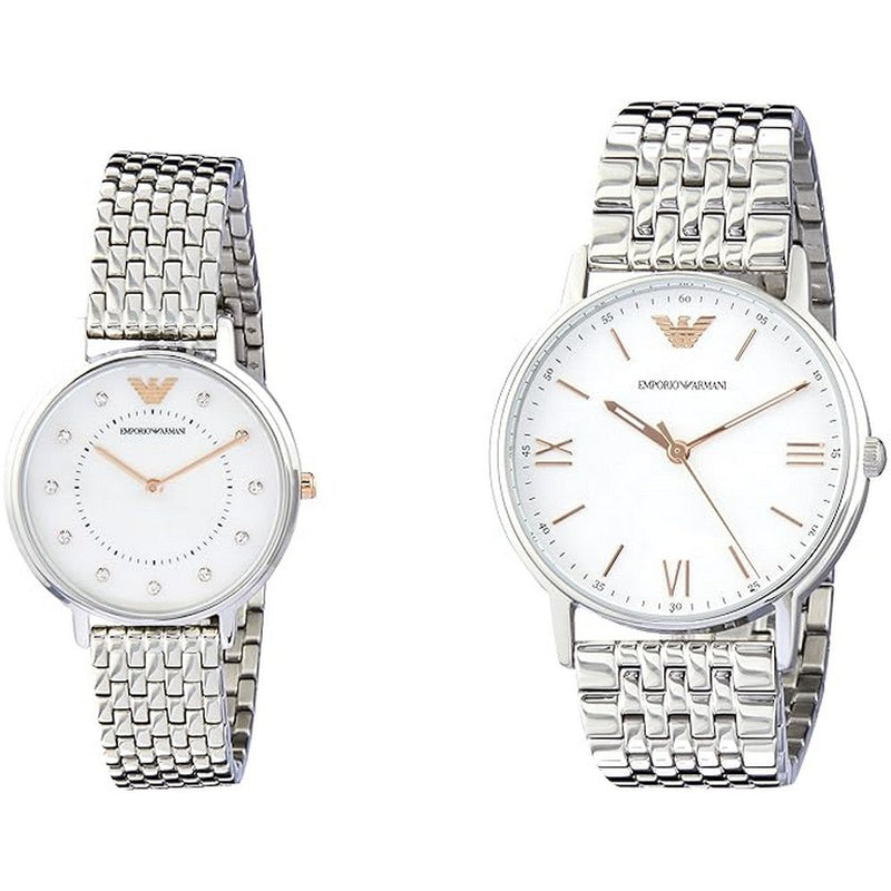 Emporio Armani Silver Dial Men's and Women's Watch Set AR80014 Emporio Armani