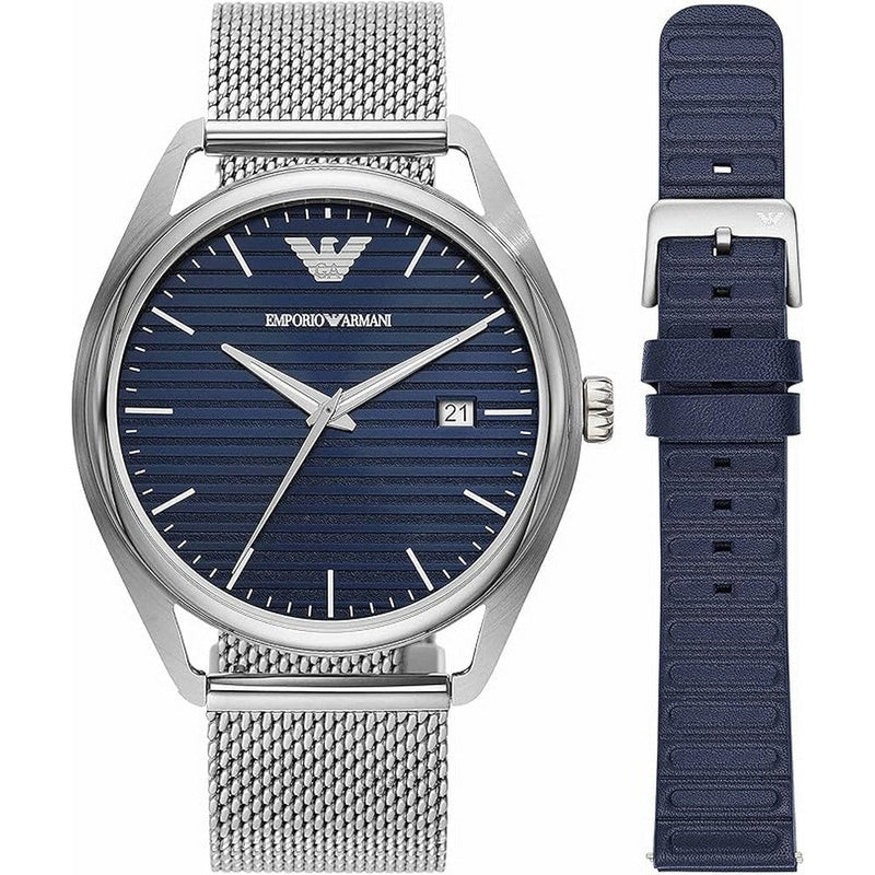 Emporio Armani Three-Hand Date Stainless Steel Mesh Watch and Interchangeable Strap Set AR80054 Emporio Armani
