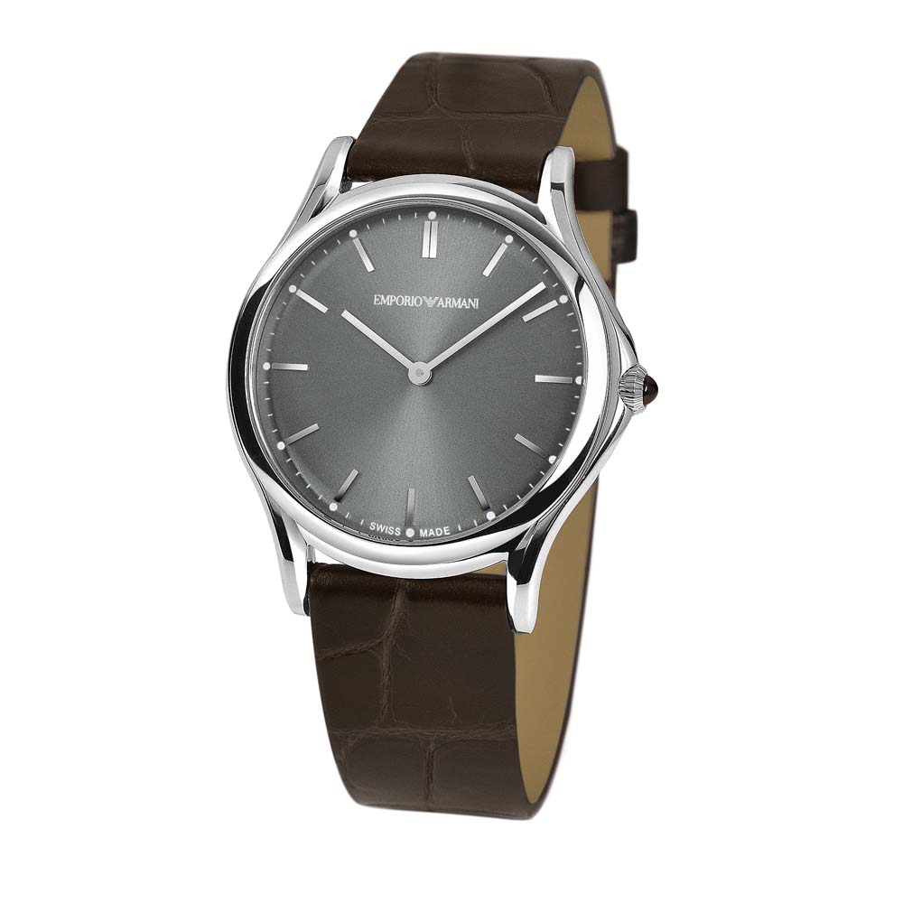 Emporio Armani  Swiss ARS2000 Classic Gray Dial Brown Leather Women Watch