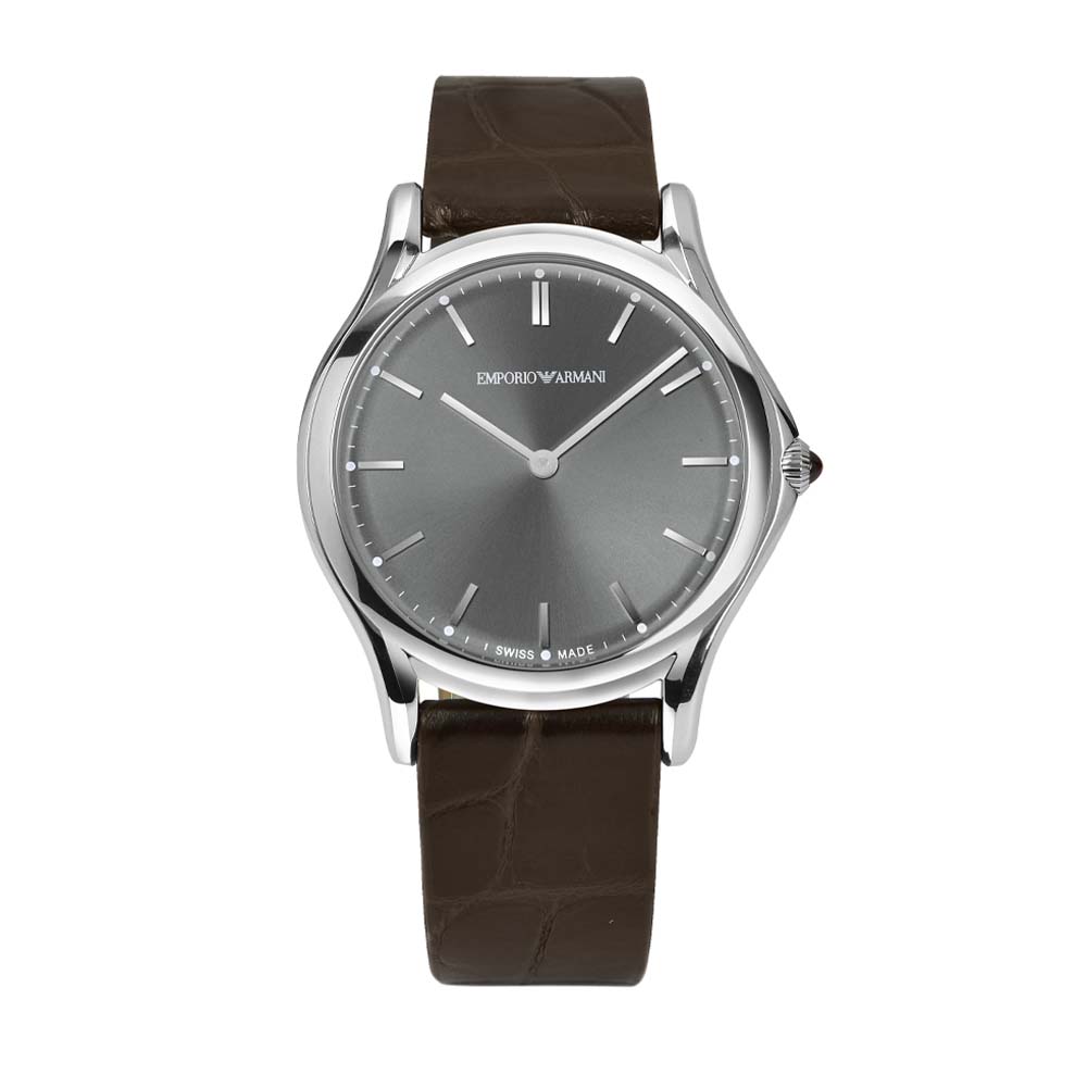 Emporio Armani  Swiss ARS2000 Classic Gray Dial Brown Leather Women Watch