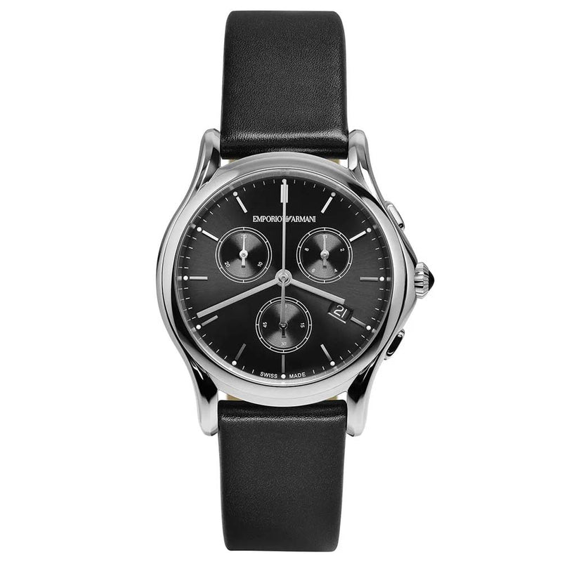 Emporio Armani Swiss ARS6001 Black Dial Chronograph Leather Strap Men's Watch