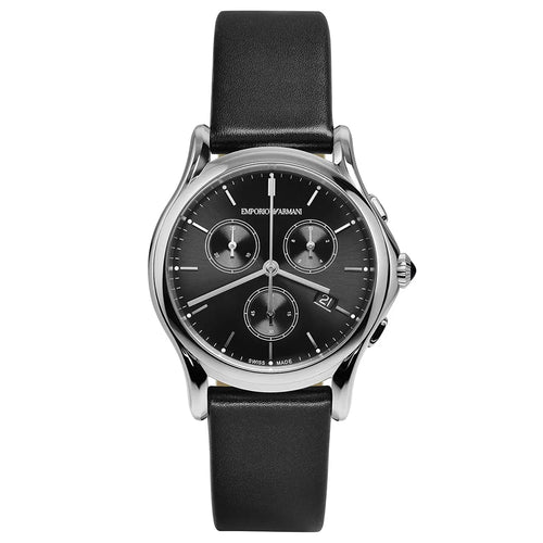 Emporio Armani Swiss Black Dial Chronograph Leather Strap Men's Watch ARS6001 Armani Swiss