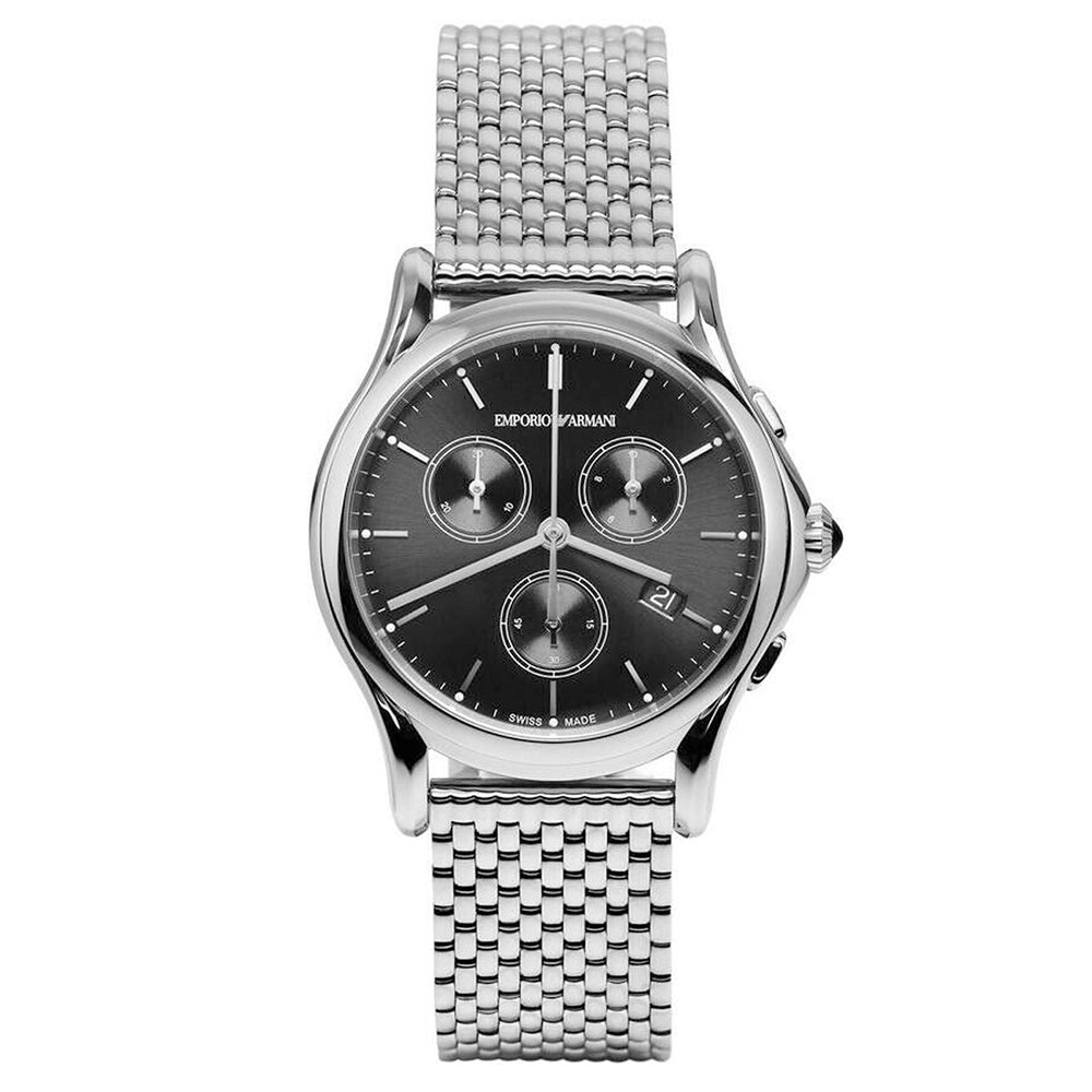 Emporio Armani Swiss Chronograph Stainless Steel Black Dial Unisex Watch ARS6006