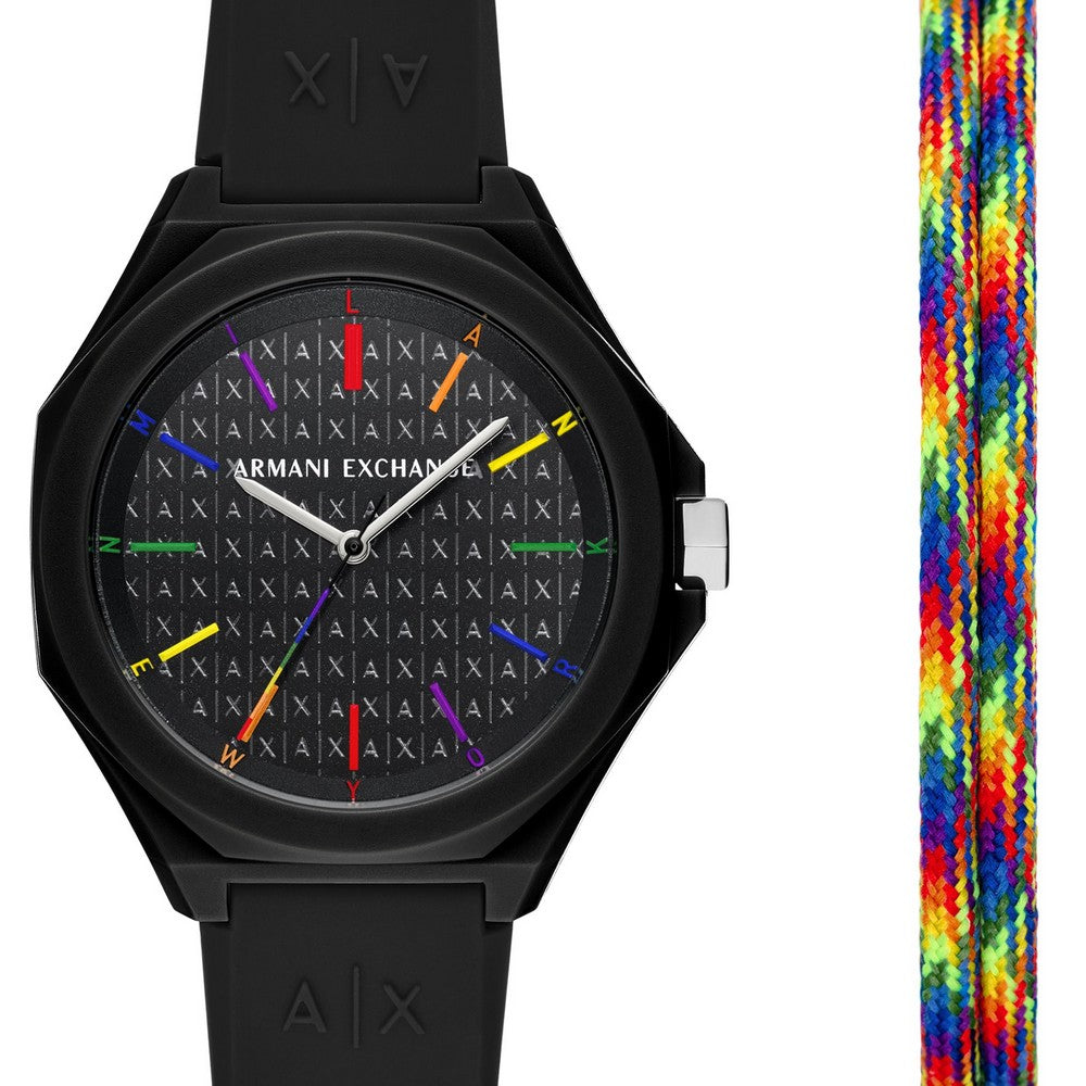 Armani Exchange AX7158SET Silicone Strap Black Dial Watch With Band