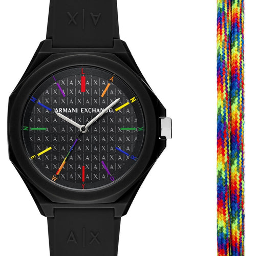 Armani Exchange AX7158SET Silicone Strap Black Dial Watch With Band