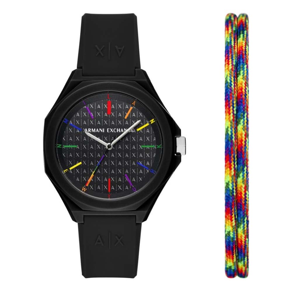 Armani Exchange AX7158SET Silicone Strap Black Dial Watch With Band