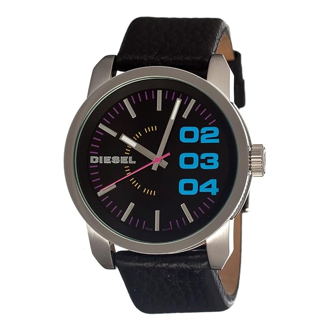Diesel DZ1514 Double Down Black Leather Men's Watch with Black Dial