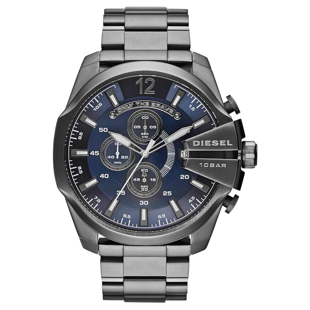 Diesel DZ4329 Mega Chief chronograph Blue Dial Analog Stainless Steel Men's Watch Diesel
