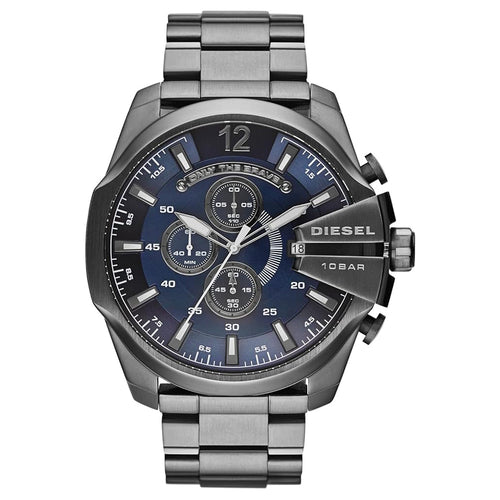 Diesel DZ4329 Mega Chief chronograph Blue Dial Analog Stainless Steel Men's Watch Diesel